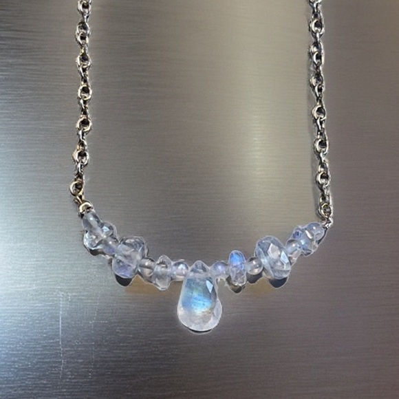 Jewelry - Genuine Rainbow Moonstone Necklace! 925 stamped silver rolo chain.